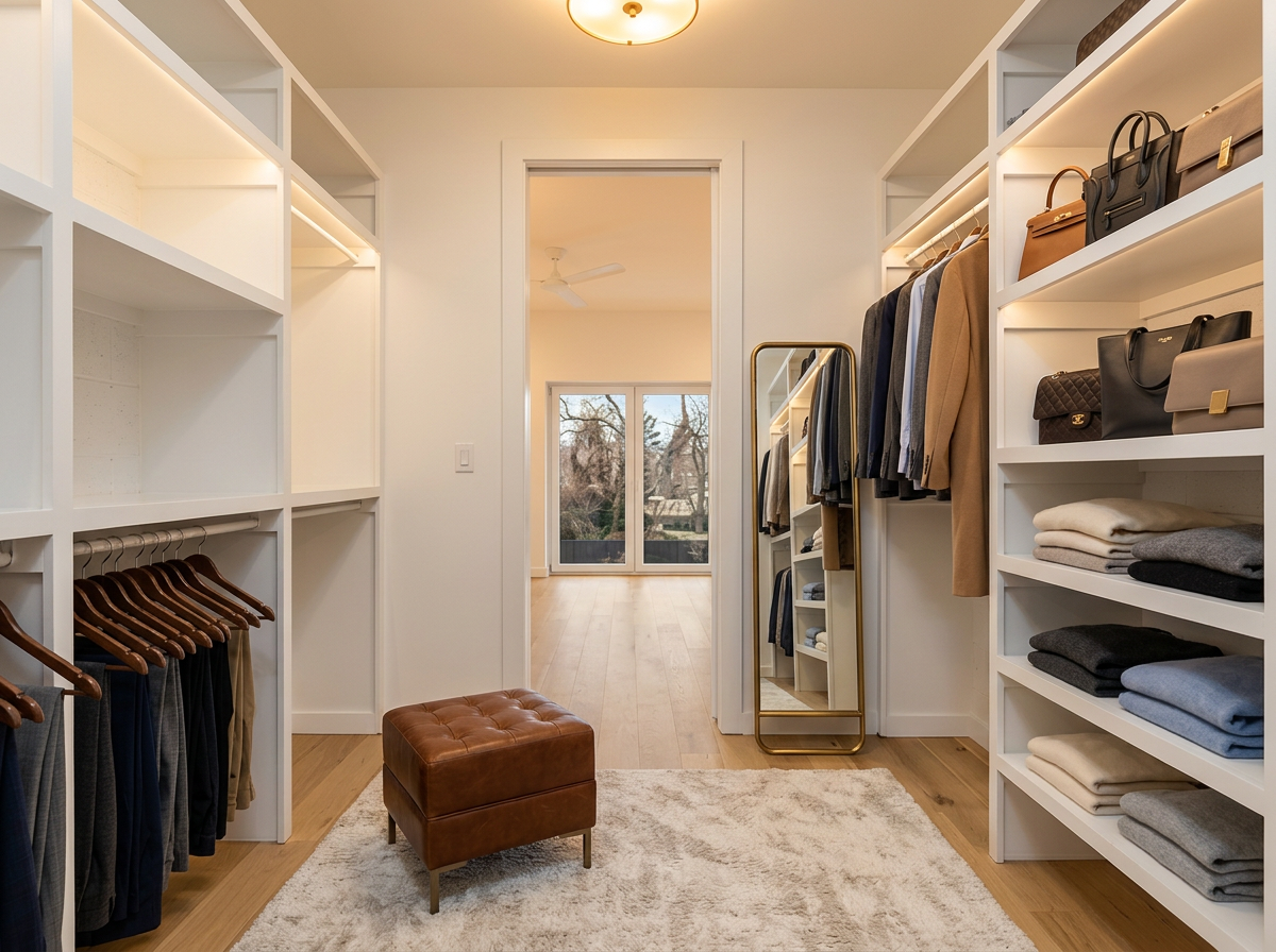 Spacious walk-in closet and dressing area